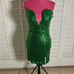 Green Sequin Strapless Dress